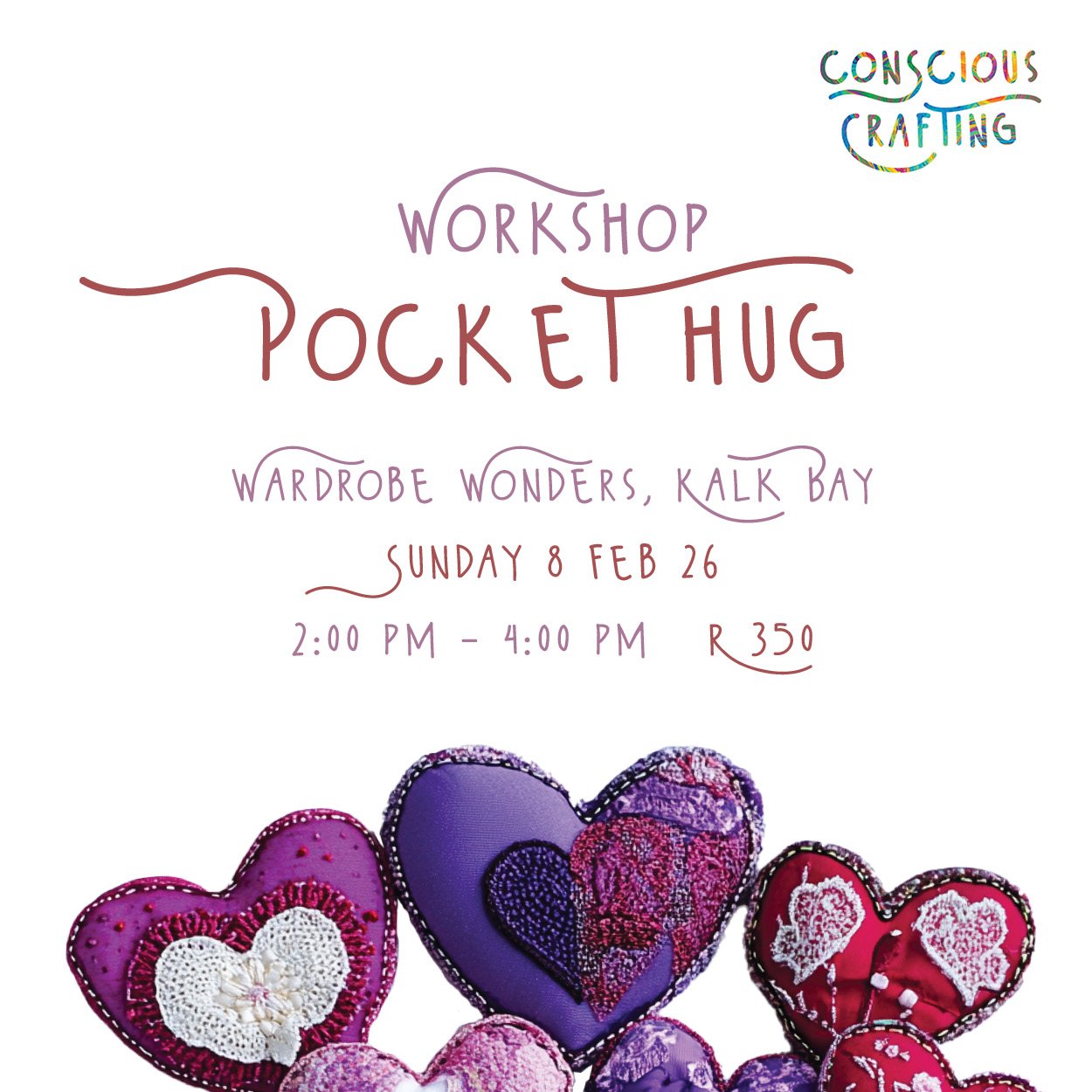 Pocket hug Workshop, Sunday 8 feb, Wardrobe Wonders, Kalk Bay