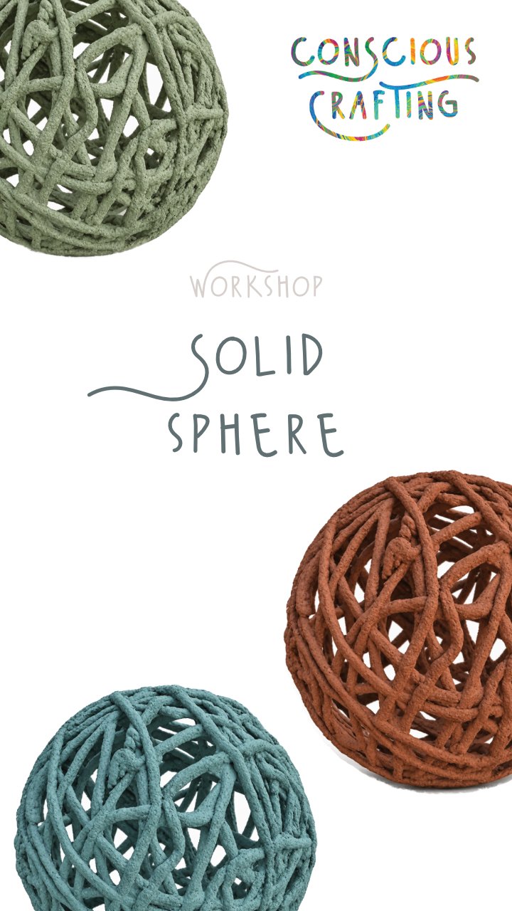 Solid Sphere Workshop hand-formed concrete garden orb, wrapped in cement-dipped fabric